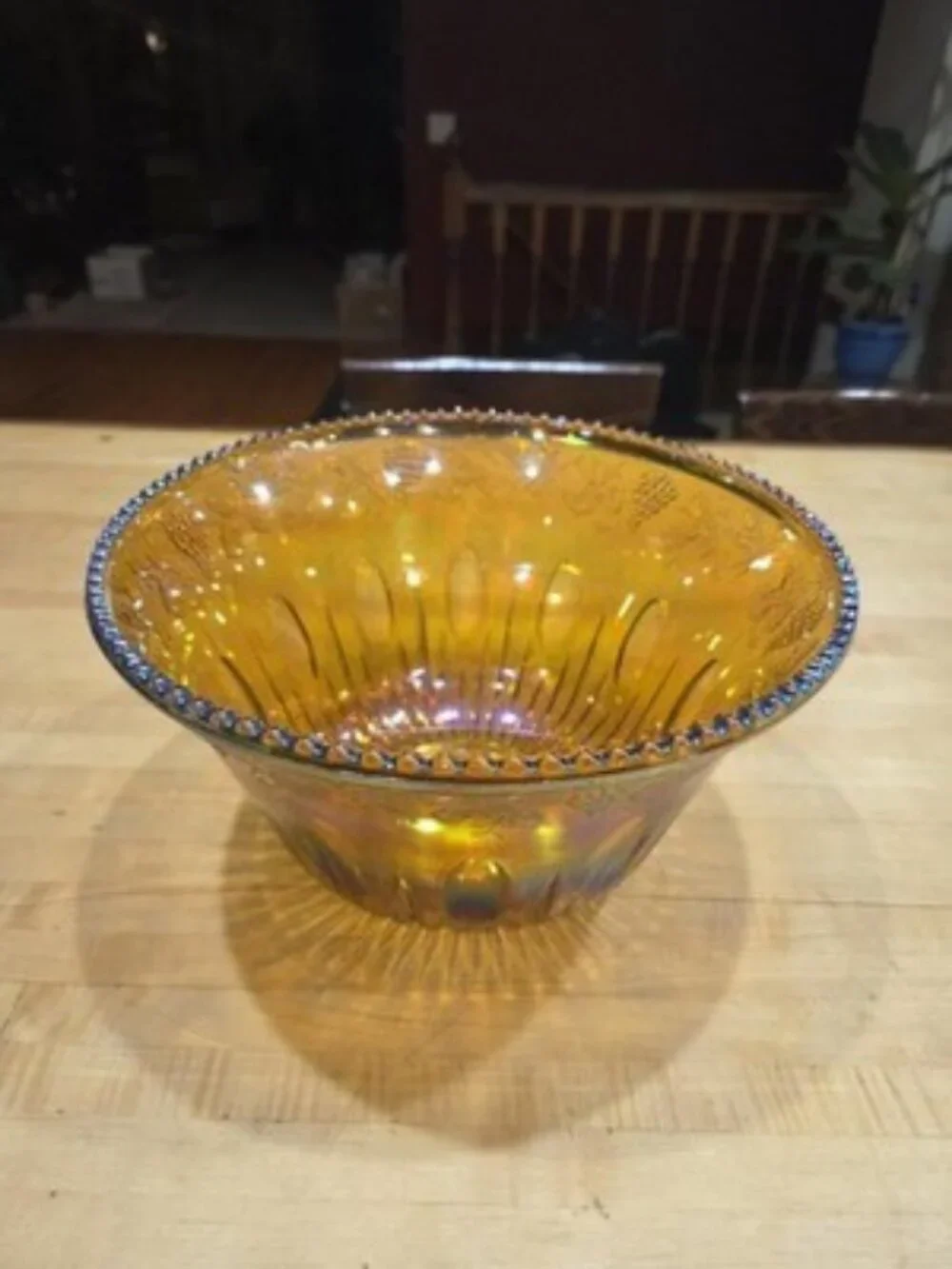 Vintage Indiana Glass Harvest Grape Marigold Carnival Punch Bowl Iridescent 12